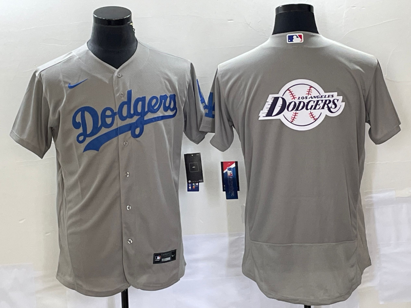Men's Los Angeles Dodgers Grey Team Big Logo Flex Base Stitched Baseball Jersey Men's Los Angeles Dodgers Grey Team Big Logo Flex Base Stitched Baseball Jersey